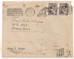 ARGENTINA  1951 PROCERES RIVADAVIA 10c - SOBRE Con Jalil # 747 Y 748 - TELEGRAPH CANCEL ROSARIO A BUENOS AIRES - Lettres & Documents