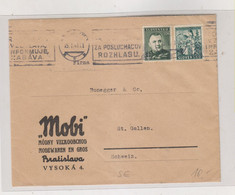 SLOVAKIA WW II 1941 BRATISLAVA Nice Cover To Switzerland - Briefe U. Dokumente