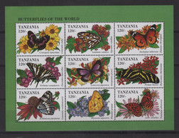 Tanzanie - N°1686 à 1694 (feuillet) - Faune - Papillons - Cote 7.20€ - ** Neufs Sans Charniere - Tansania (1964-...)