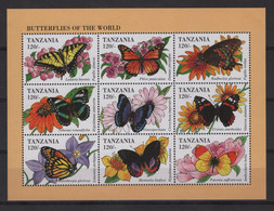 Tanzanie - N°1538 à 1546 (feuillet) - Faune - Papillons - Cote 7.20€ - ** Neufs Sans Charniere - Tanzania (1964-...)