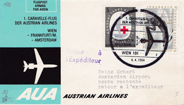 FLUGPOST 1964 - 2 Fach Frankierung (KatNr.:1165+1166) Auf FP-Brief (1.Caravellflug Der Austrian Airlines), Gel.v. Wi ... - Primi Voli
