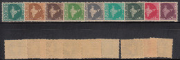 India MNH 1958, Definitive Series, Map 9v, Ashokan Water Mark - Unused Stamps