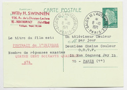 CHEFFER 30C VERT ENTIER CARTE POSTALE OBLITERATION TEMPORAIRE SALON DE L'AUTOMOBILE 8.10.1971 PARIS - 1967-1970 Marianne Of Cheffer