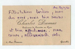 VP19.733 - GRENOBLE 1924 - CDV - Carte De Visite - Mr Charles DAMAS Professeur De Première Au Lycée - Cartes De Visite