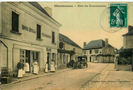 Chenonceaux * Rue Et Nouvel Hôtel Café Des Excursionnistes * Automobile Voiture Ancienne - Chenonceaux