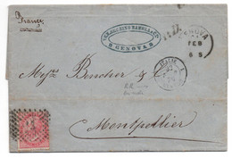 1870 - LETTRE De GENOVA Pour MONTPELLIER Avec CACHET D'ENTREE NOIR ITALIE / MENTON - Marcophilie