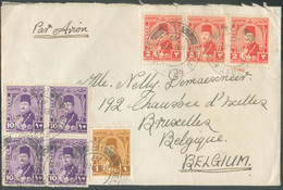 KING FAROUK Franked 10mil. (block Of 4) + 1mil  + 2 Mil. (strip Of 3) Cancelled FIELD POST OFFICE 187 On air Mail Cover - Briefe U. Dokumente