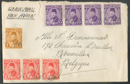 KING FAROUK Franked 10mil. (strip Of 3 + 1) + 1mil  + 2 Mil. (strip Of 3) Cancelled FIELD POST OFFICE 187 On Airmail Cov - Briefe U. Dokumente