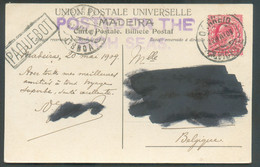 1p. Red Cancelled (portuguese) CORREIO SAO VICENTE (MADEIRA MADERE) On PPC Madeira 20 May 1909 + Hs PAQUEBOT + Cds CORRE - Storia Postale
