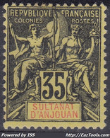SULTANAT D'ANJOUAN : TYPE GROUPE 35c NOIR S JAUNE N° 17 NEUF SANS GOMME - Unused Stamps