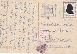 Yugoslavia Postage Due Taxed In Zagreb 1974 Postcard Sent From Frankfurt Am Main Germany - Impuestos