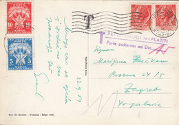 Yugoslavia Postage Due Taxed In Zagreb 1954 , Postcard Sent From Venezia Mestre Italy - Impuestos