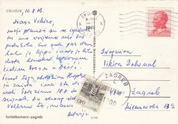 Yugoslavia Postage Due Taxed In Zagreb , Postcard Sent From Skopje 1976 - Impuestos