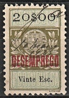 Revenue/ Fiscal, Portugal - 1929, Overprinted DESEMPREGO/ Unemployment -|- 20$00 - Gebruikt