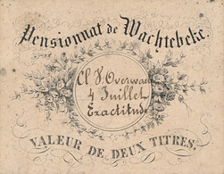 WACHTEBEKE   LITHO KAARTJE  - PENSIONNAT DE WACHTEBEKE   - VALEUR DE DEUX TITRES  6 X 5 CM   2 SCANS - Nevele