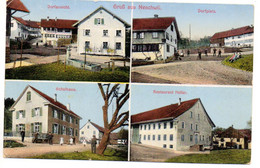 Gruss Aus NESCHWIL Dorfansicht Dorfplatz Schulhaus Restaurant Heller A. Hess Papeterie Wetzikon - Dorf