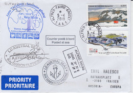 TAAF Crozet Cover Ship Visit RV Marion Dufresne Signature Cdt Ca Alfred Faure Crozet 5-4-2018 (57779A) - Covers & Documents