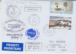 TAAF Crozet Cover Ship Visit RV Marion Dufresne Signature Cdt Ca Alfred Faure Crozet 8-II-2018 (57779C) - Covers & Documents