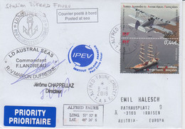 TAAF Crozet Cover Ship Visit RV Marion Dufresne Signature Cdt Ca Alfred Faure Crozet 8-II-2018 (57779D) - Covers & Documents