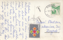 Yugoslavia Red Cross Postage Due Taxed In Zagreb , Postcard Sent From Šibenik 1966 - Impuestos