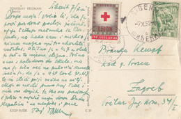 Yugoslavia Red Cross Postage Due Taxed In Zagreb , Postcard Sent From Šibenik 1952 - Impuestos