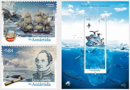 Portugal 2013 The Discovery Of Antarctica Set Of 2 Stamps And Block Mint - Antarktischen Tierwelt