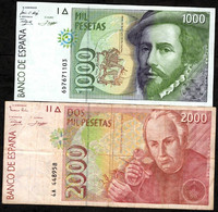 ESPAGNE - Lot De 2 Billets Espagne - 1000 Et 2000 Pesetas - [ 4] 1975-… : Juan Carlos I
