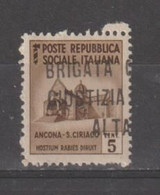 R.S.I.: "BRIGATA GARIBALDINA GIUSTIZIA E LIBERTA' ALTA ITALIA" - SOPRASTAMPA  NON  UFFICIALE - 5 C. SEPPIA CHIARO N. - Ortsausgaben/Autonome A.