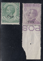 Insieme Di 2 Valori Sass. N° 2-7 MH* MNH** Cv 210 - Egeo (Coo)