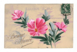 Fantaisie Cpa En Celluloïd Carte Peinte à La Main Bonne Année Fleur Flower Fiore Cpa Voyagée En 1908 TB.Etat - Autres & Non Classés