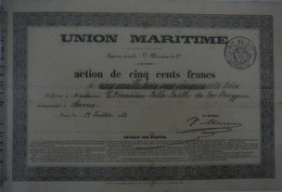 Union Maritime - Soc.V.Marziou Et C.-act. Nominative De 500 Francs Délivrée A Madame  Della Faille De Ter Bruggen (1853) - Non Classés