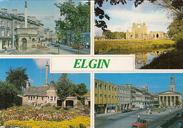 W2720-ELGIN DIFFERENT VIEWS, SQUARE, OLD RUINS, HOUSE, CHURCH, CAR - Moray