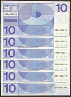 NETHERLANDS. 6 Pieces X 10 Gulden 1968. Pick 91b. UNC. - 10 Gulden