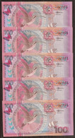 SURINAME. 5 Pieces X 100 Gulden 2000. UNC. Consecutive Serial Nº. Pick 149. See Description. - Suriname
