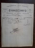 L24/254 Ancienne Facture . Charolles . Vetements Sur Mesure . Thomasset - Gonnot . 1889 - 1800 – 1899