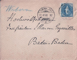 Petite Lettre Suisse, Helvetia Debout 25 Ct Bleu, Wabern Ambulant - Baden-Baden Allemagne (27.3.1902) - Cartas