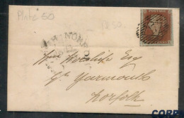 UK -1844 1d VERY BLUE PAPER - Plate 60 From ILFORD To NORFOLK Horizontal Oval # 17 In Diamond - PART OF ADJOINING STAMP - Covers & Documents