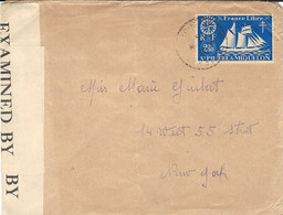 1942- Enveloppe  Affr. 2,50  Pour Les U S A   Censure Américaine  D B Bleu  /   C.128 - Cartas & Documentos