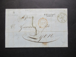 Italien 1854 Faltbrief Mit Inhalt Von Torino - Lyon Roter Stempel Sard 3 P. De Beauvoisin Abs. Stempel L2 F. Rignon E Ci - Sardinien