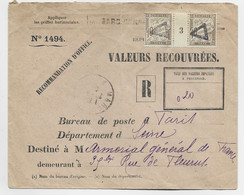TAXE 10C PAIRE AVEC MILLESIME TRIANGLE DE PARIS SUR ENVELOPPE VALEURS RECOUVREES - 1859-1959 Lettres & Documents