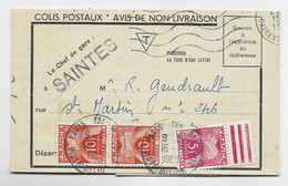 TAXE GERBES 10FRX2+5FR PARIS 1960 LETTRE COLIS POSTAUX SAINTES - 1859-1959 Storia Postale