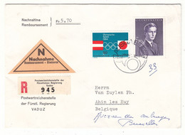 Liechtenstein - Lettre Recom De 1964 - Oblit Vaduz - Cachet De Huy - Valeur 4,50 Euros - Brieven En Documenten
