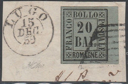 44 - Romagne  1859 - 20 Baj Grigio Azzurro N. 9 Usato Su Frammento. Cert. Oliva. Cat. € 6000,00. SPL - Romagne