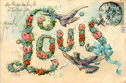 LOUIS Louis * Prénom Name * Cpa Gaufrée Embossed * Fleurs Oiseaux - Prénoms