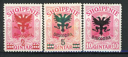 ALBA - 1920  Yv. N°  98 à 100 *  2,5,10q  Pce De Wied Surchargé   Cote  45  Euro  BE 2 Scans - Albanie