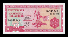 Burundi 20 Francs 2005 Pick 27d Capicua Radar SC UNC - Burundi