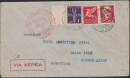 82 - Lettera Di Posta Aerea Da Torino Diretta A Buenos Aires, Affrancata Con Imperiale L. 2 N. 255 + P.a. L. 1 + L. 10 N - Marcophilie (Avions)