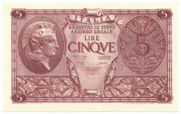 5 LIRE BIGLIETTO STATO ATENA LUOGOTENENZA UMBERTO CAVALLARO 23/11/1944 QFDS - Andere