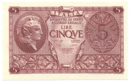 5 LIRE BIGLIETTO STATO ATENA LUOGOTENENZA UMBERTO CAVALLARO 23/11/1944 QFDS - Andere