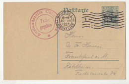 Belgium German Occupation Postal Stationery Postcard Posted 1914 To Germany - Censored B220510 - Ocupación Alemana